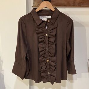 Gretchen Scott Designs Chocolate Ruffle Blouse